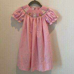 Smocked Dress in Pink Gingham with Bunnies and Carrots